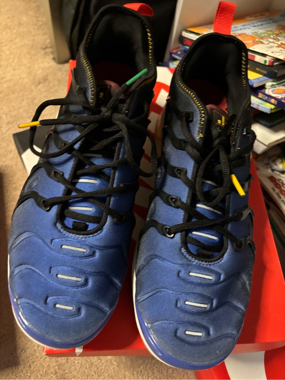 Nike Men's Blue Sneakers with Black Trim and Red Heel Tabs full force low 10.5